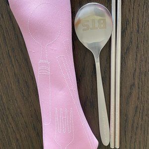 Kpop BTS Chopsticks & Spoon Set Pink Case. Durable & Reusable.